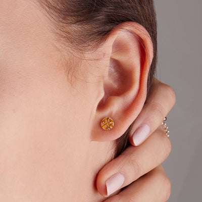 0.84TCW Round Floral Citrine Moissanite November Birthstone Stud Earrings