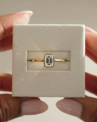 1.0 CT Emerald Cut Bezel Setting Solitaire Moissanite Engagement Ring