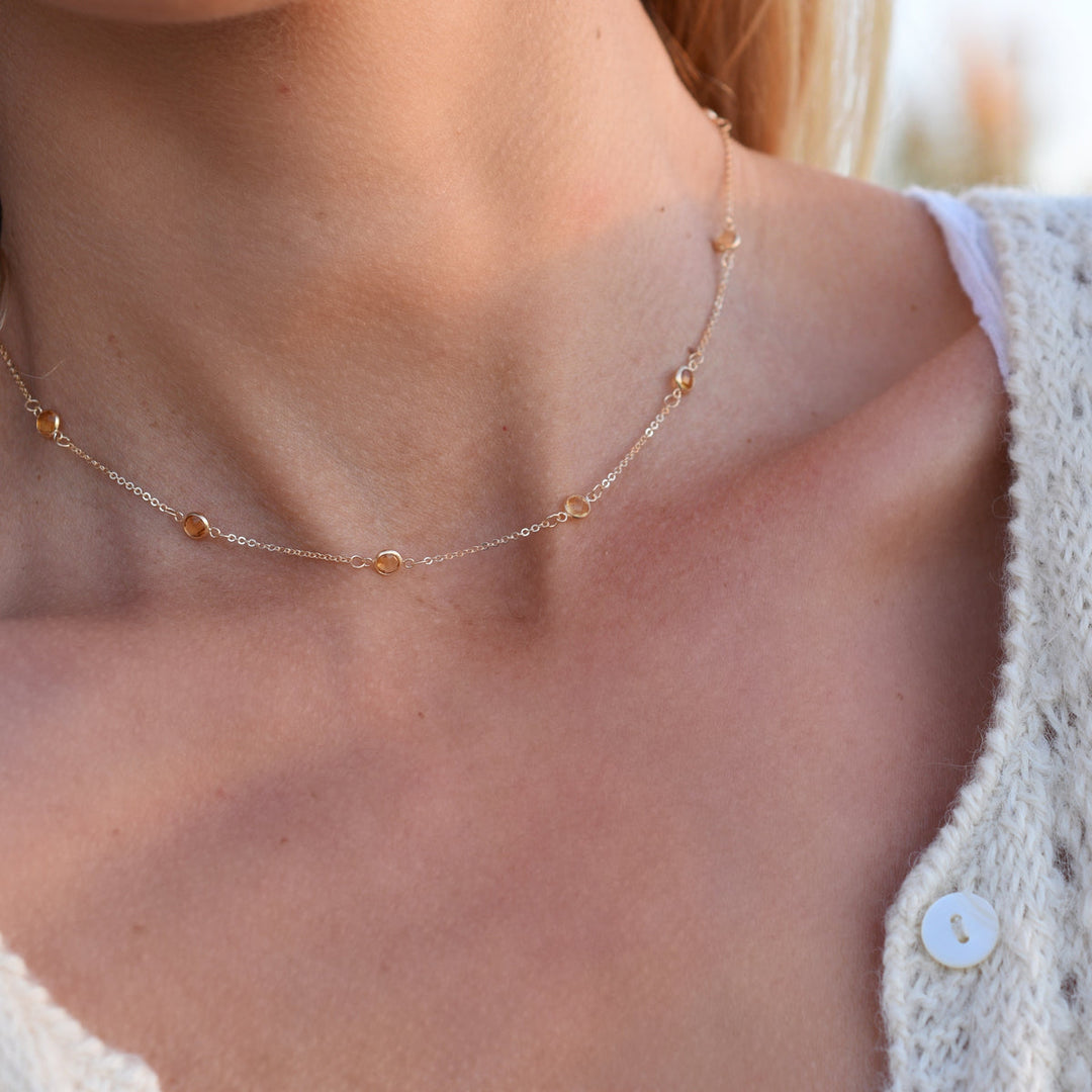 2.75TCW Round Cut Citrine Moissanite November Birthstone Necklace