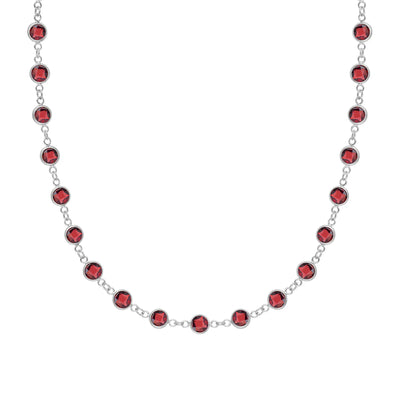 11.80 TCW Round Garnet Moissanite Diamond January Birthstone Necklace