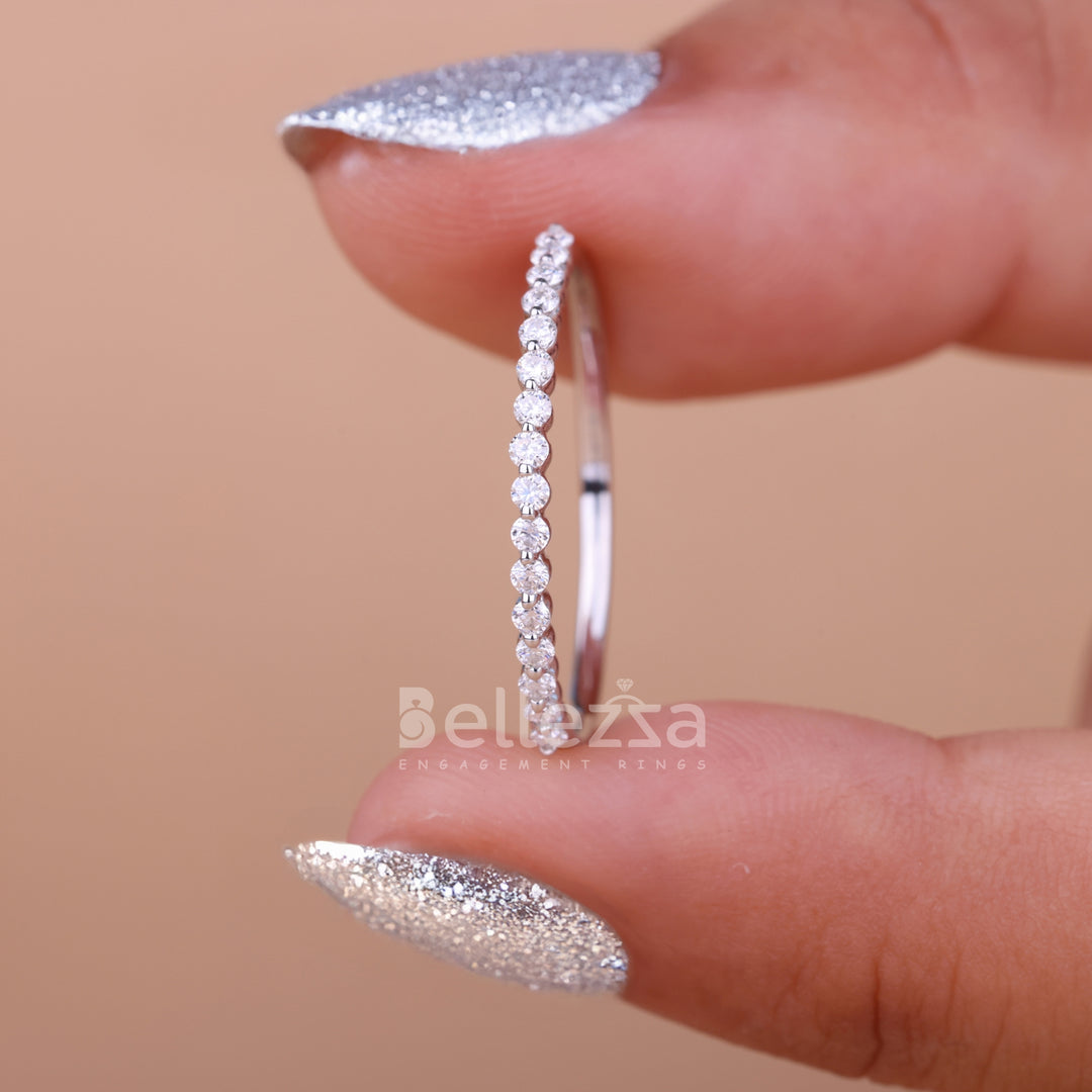 0.30TCW Round Brilliant Bubble Prong Moissanite Wedding Band - Ready to Ship