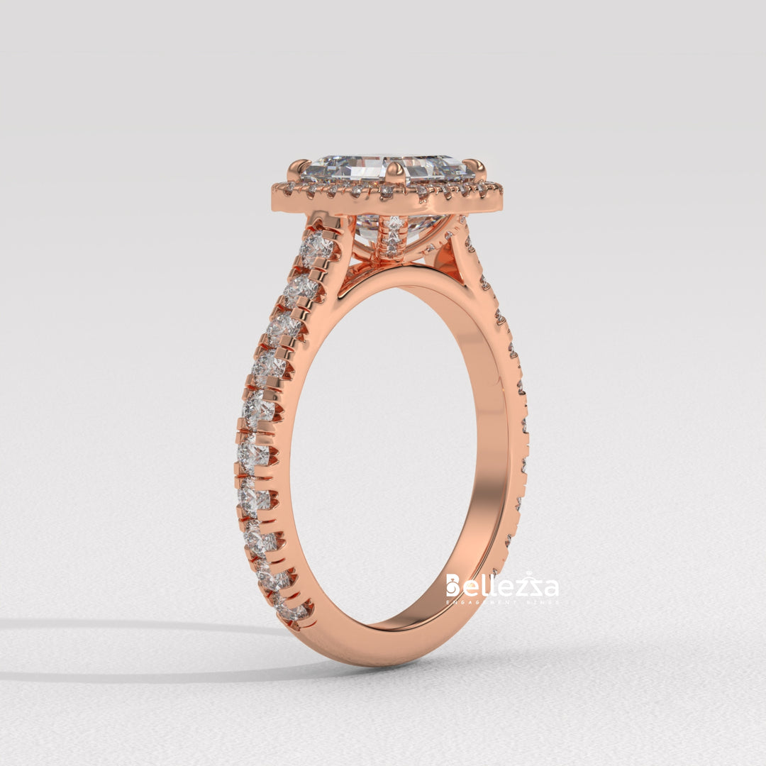 1.0-2.0CT Asscher Cut CVD Diamond Halo Setting Engagement Ring