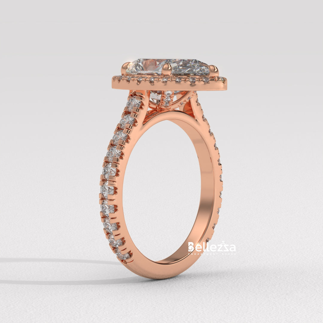 1.50-2.50CT Pear Cut CVD Diamond Halo Pave Setting Engagement Ring