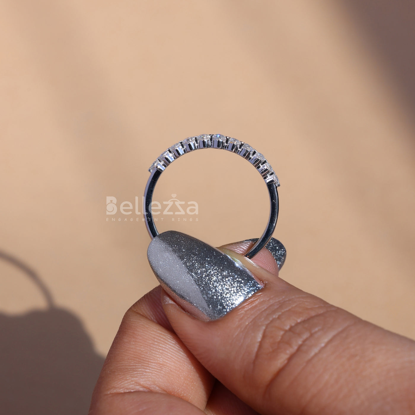 Round Cut Half Eternity Moissanite Wedding Band - Ready To Ship