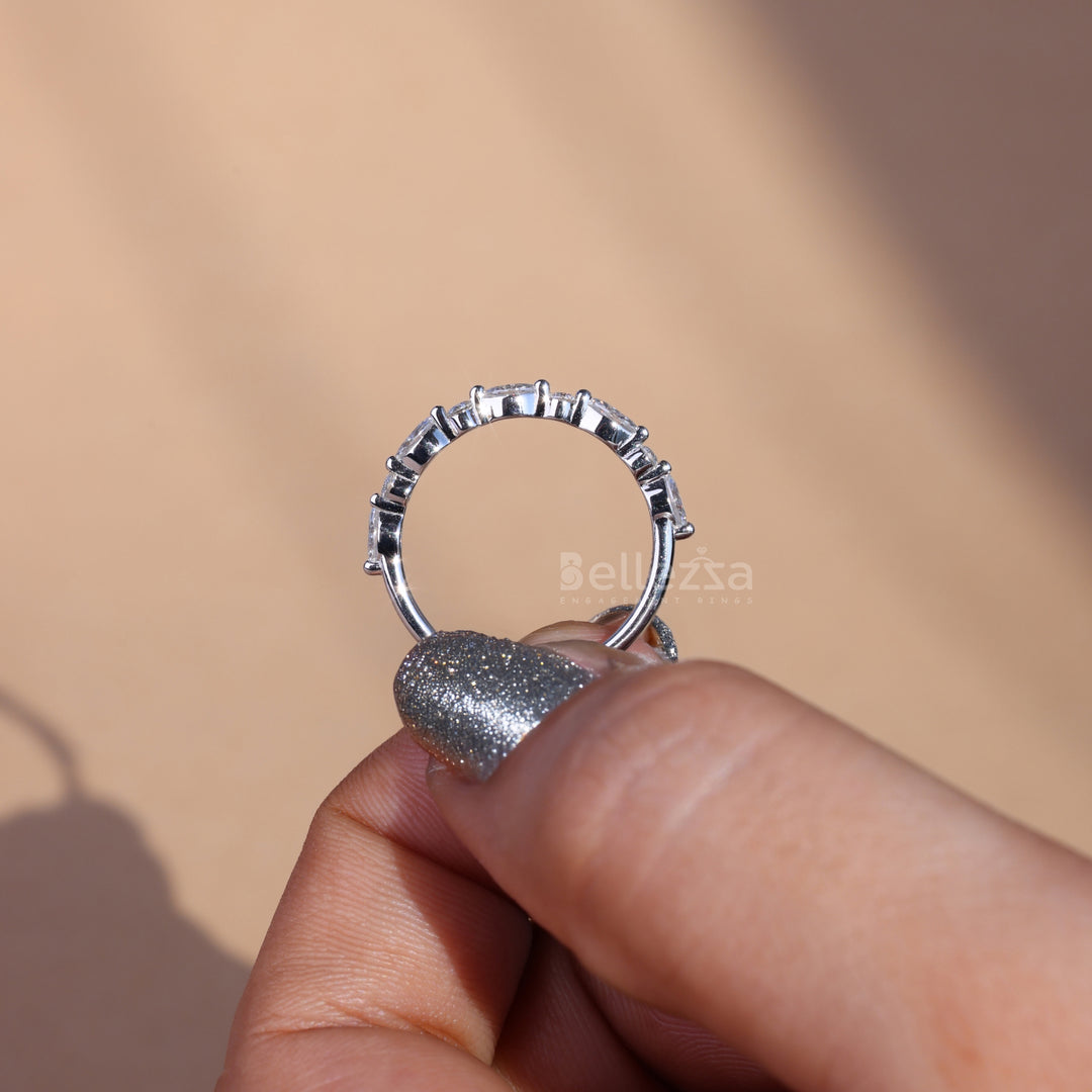 Marquise and Round  Cut Half Eternity Wedding Band - Ready to Ship