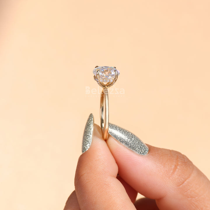 2.0CT Oval Cut Moissanite Hidden Halo Engagement Ring - Ready to ship