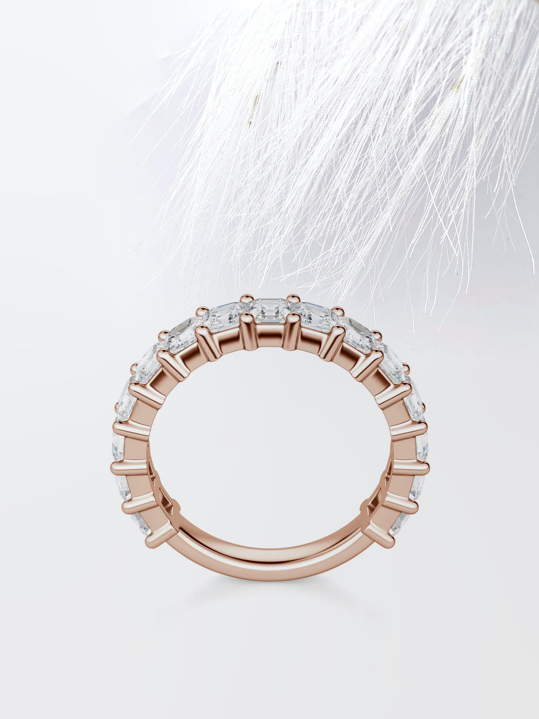 Asscher Cut Semi Eternity (3\4) Diamond Wedding Band For Her