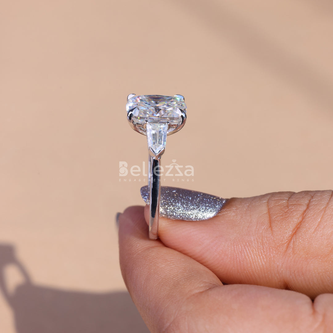 4.0CT Elongated Cushion Cut Three Stone Engagement Ring - Ready To Ship