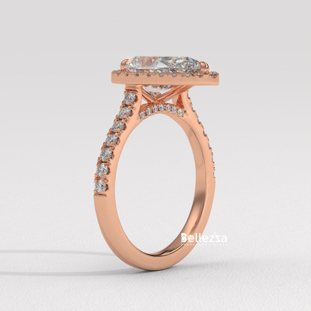 1.50-2.50CT Pear Cut CVD Diamond Halo Pave Setting Engagement Ring