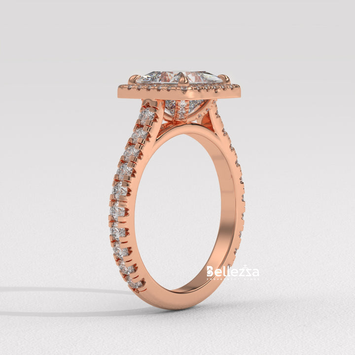 1.0-2.0CT Princess Cut Halo Pave Lab Grown Engagement Ring