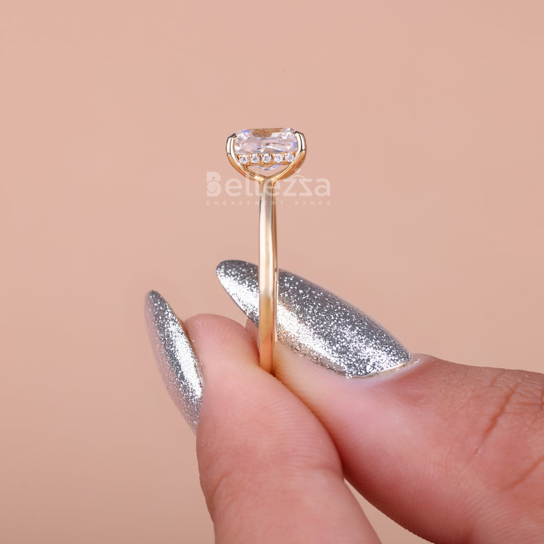 1.50CT Radiant Cut Moissanite Hidden Halo Engagement Ring - Ready to Ship