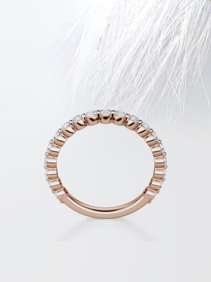 Round Cut Shared Prong Semi Eternity Wedding Band For Women