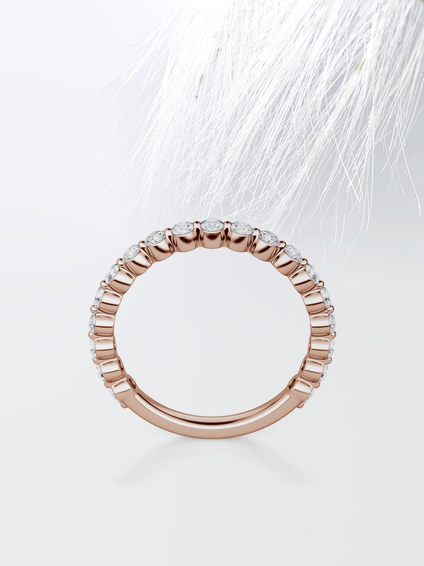 Round Cut Shared Prong Semi Eternity Wedding Band For Women