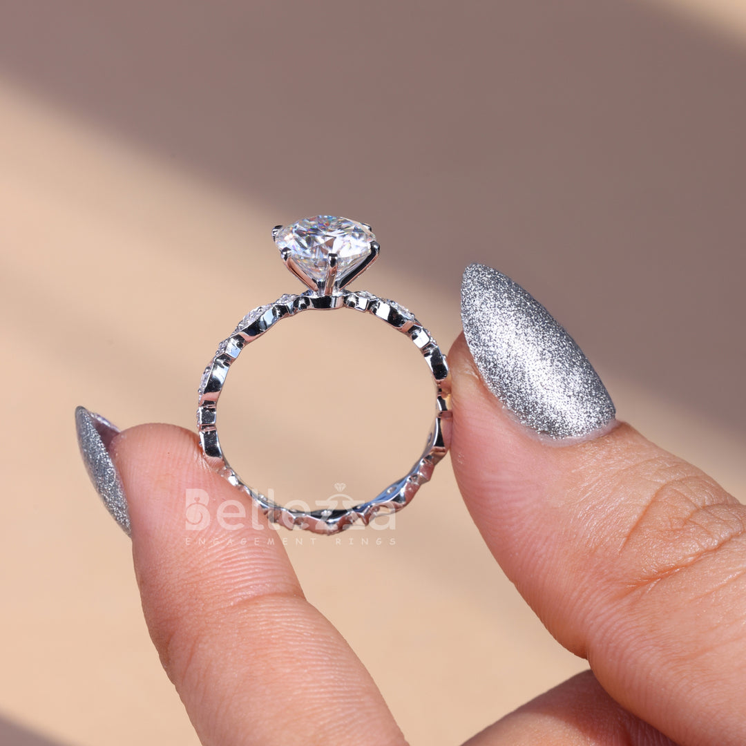 2.0CT Round Cut Vintage Moissanite Engagement Ring - Ready To Ship