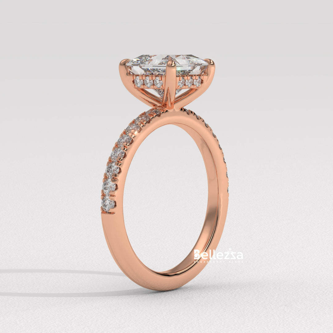 1.0-2.0CT Princess Cut Lab Grown Diamond Pave Setting Engagement Ring