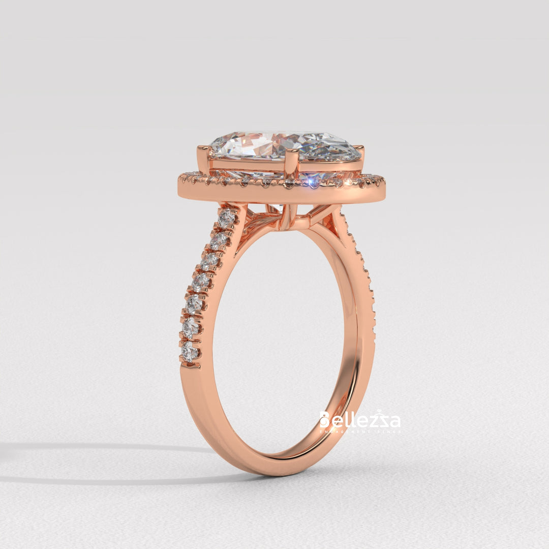3.0-3.50CT Oval Cut CVD Diamond Halo Pave Setting Engagement Ring
