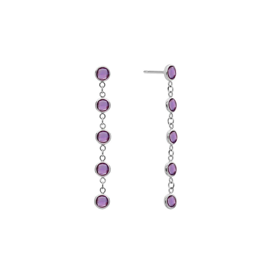 1.25 TCW Round Amethyst Moissanite February Birthstone Dangle Earrings