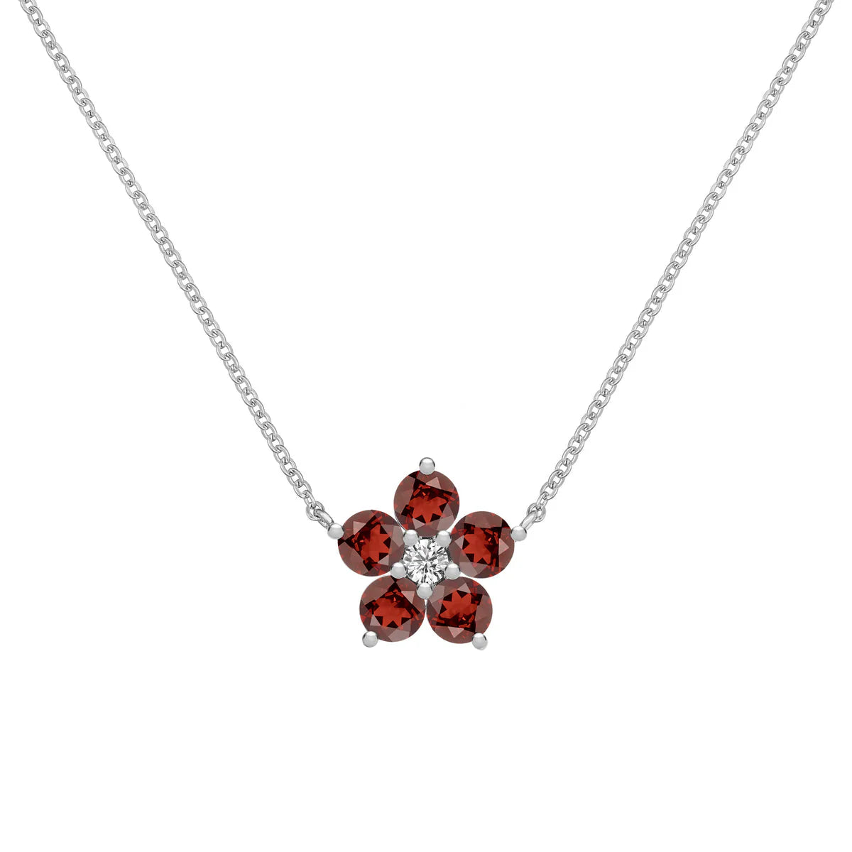 1.45 TCW Round Cut Flower Design Moissanite Necklace-January Birthstone