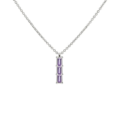 1.26 TCW Baguette Cut Three Stone Moissanite February Birthone Necklace