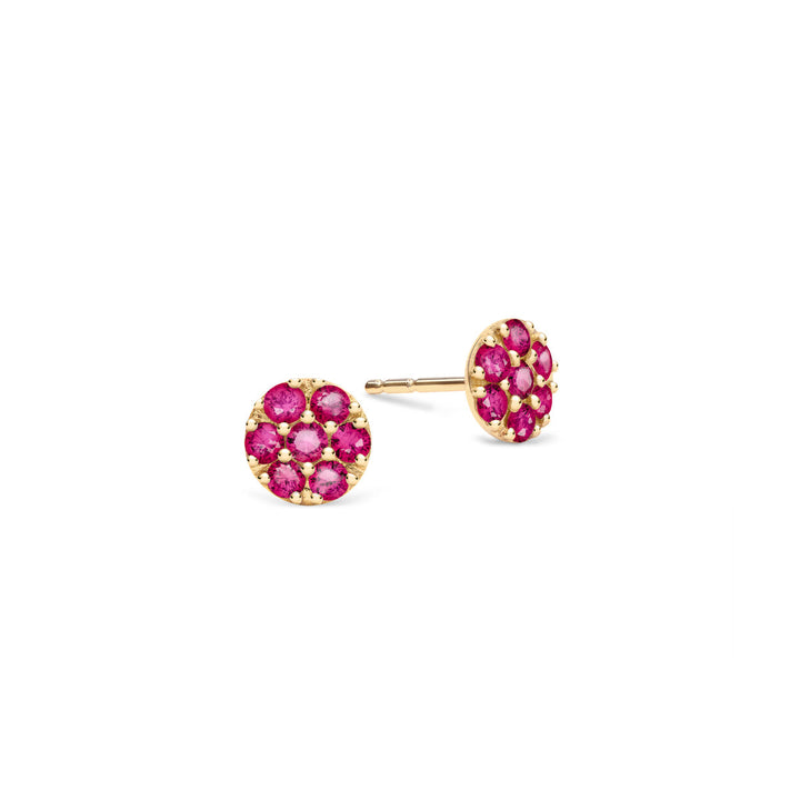 0.84TCW Round Floral Ruby Moissanite July Birthstone Stud Earrings