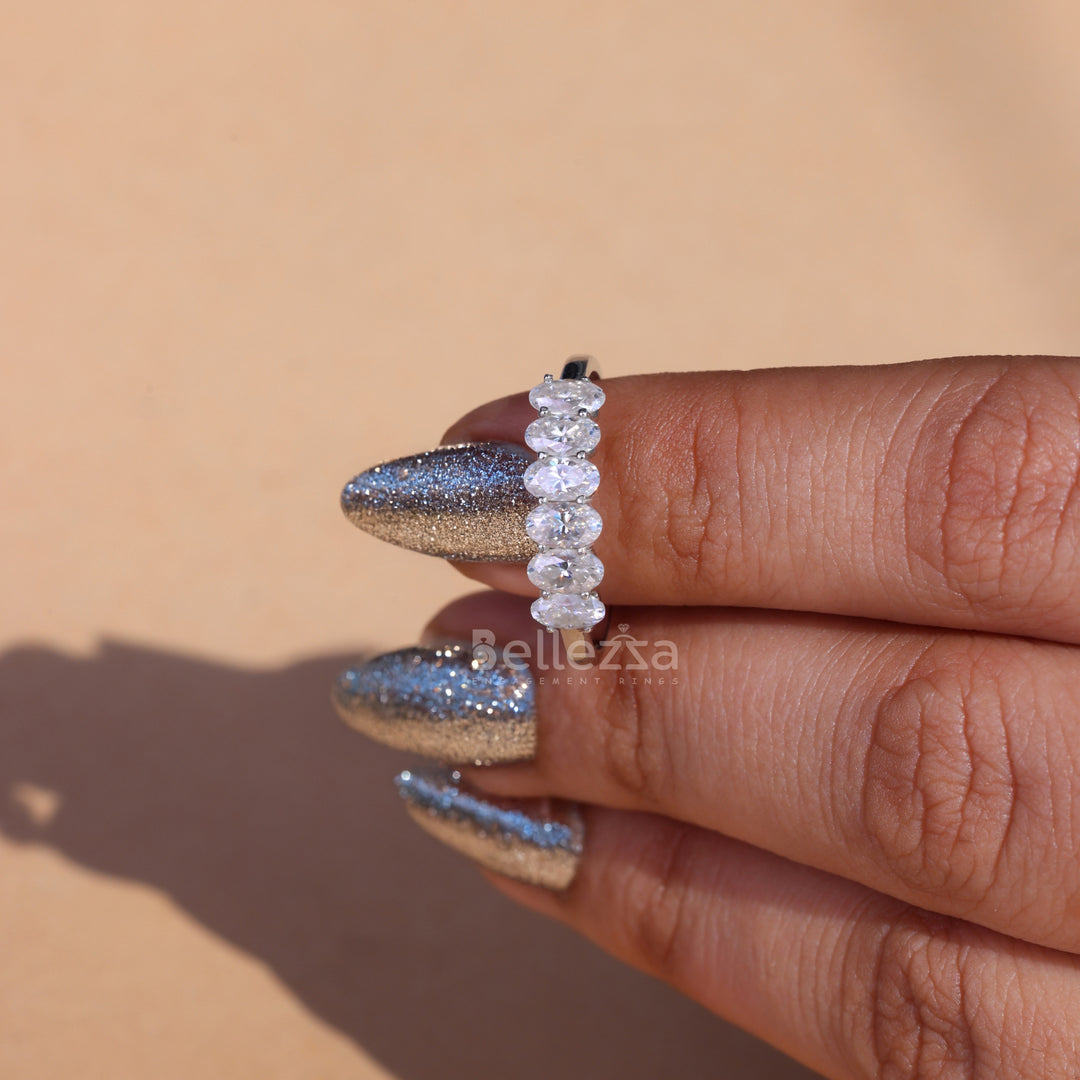 1.20TCW Oval Cut Six Diamond Moissanite Wedding Band - Ready To Ship