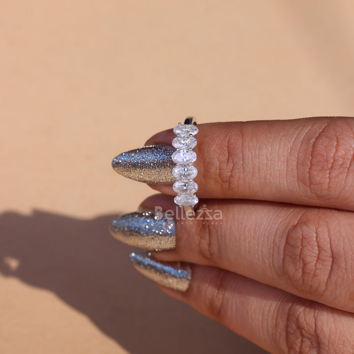 1.20TCW Oval Cut Six Diamond Moissanite Wedding Band - Ready To Ship