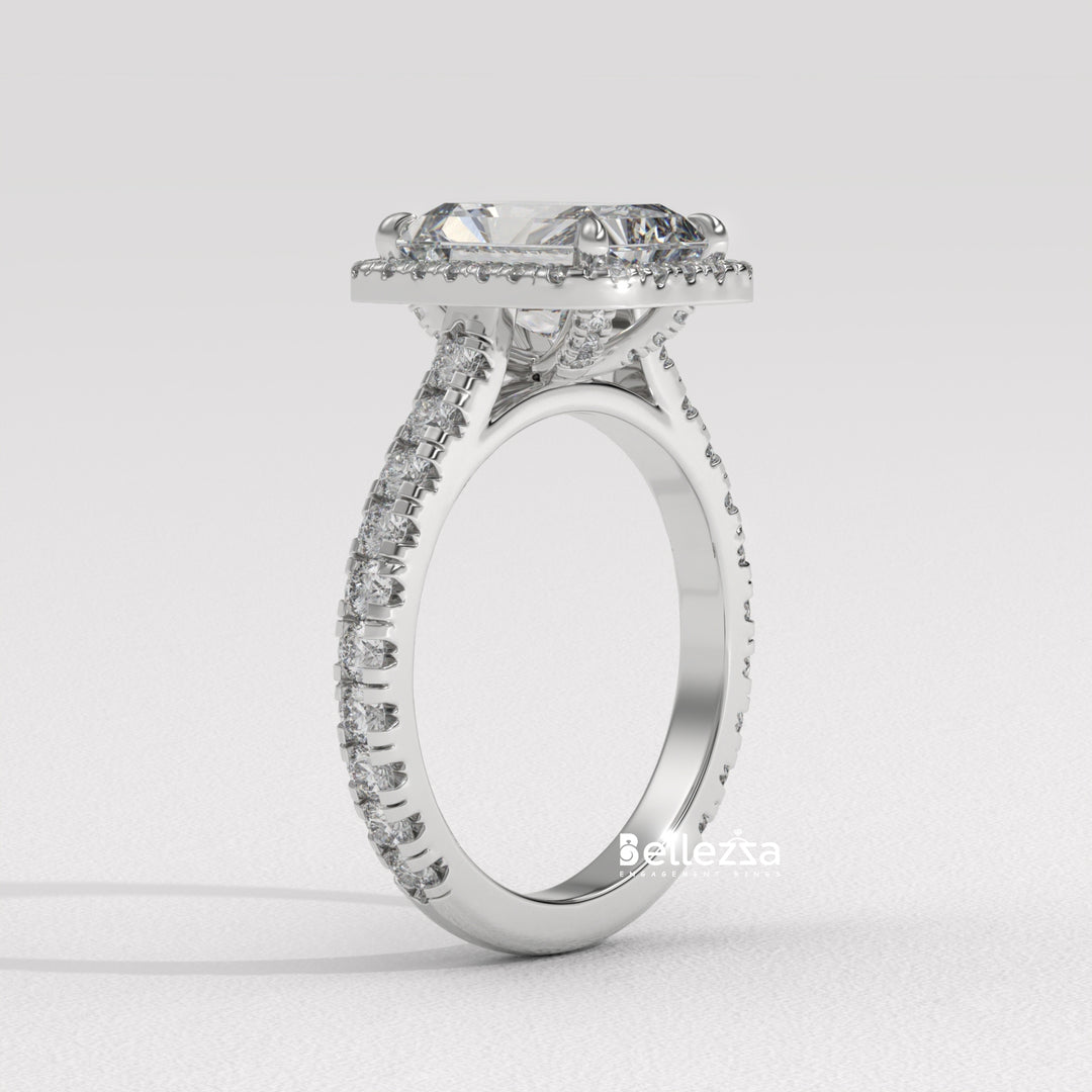 1.50-2.50CT Radiant Cut Lab Grown Diamond Halo Setting Engagement Ring