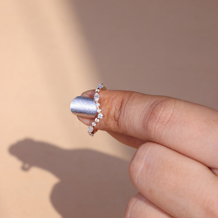 Marquise & Round Cut Curved Wedding Band - Ready to Ship