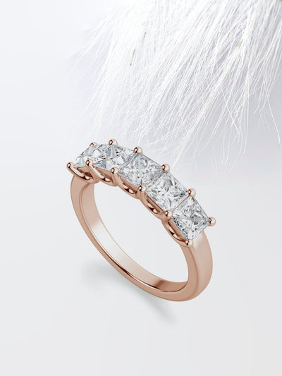 Princess Cut Five Stone Diamond Wedding Band For Her