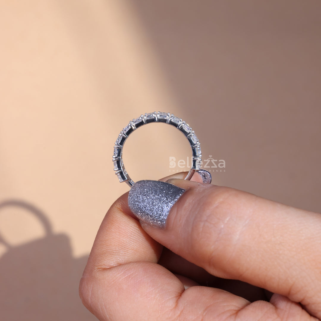 2.61TCW Emerald Diamond Half Eternity Wedding Band - Ready To Ship