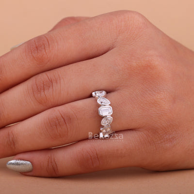 Multi Diamond Bezel Setting Unique Wedding Band - Ready To Ship