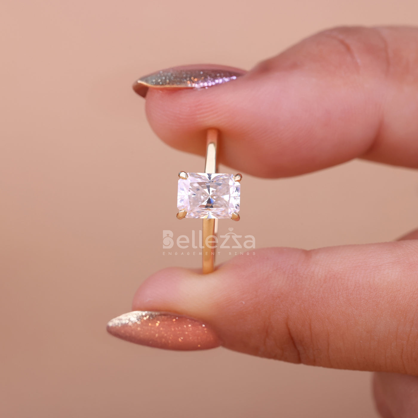1.50CT Radiant Cut Moissanite Hidden Halo Engagement Ring - Ready to Ship