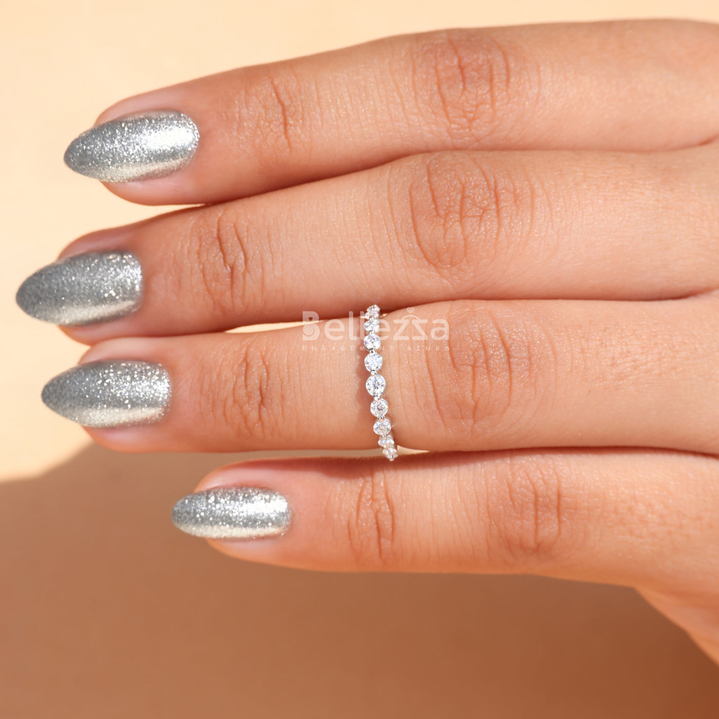 Round Diamond Bubble Pave Moissanite Wedding Band - Ready To Ship