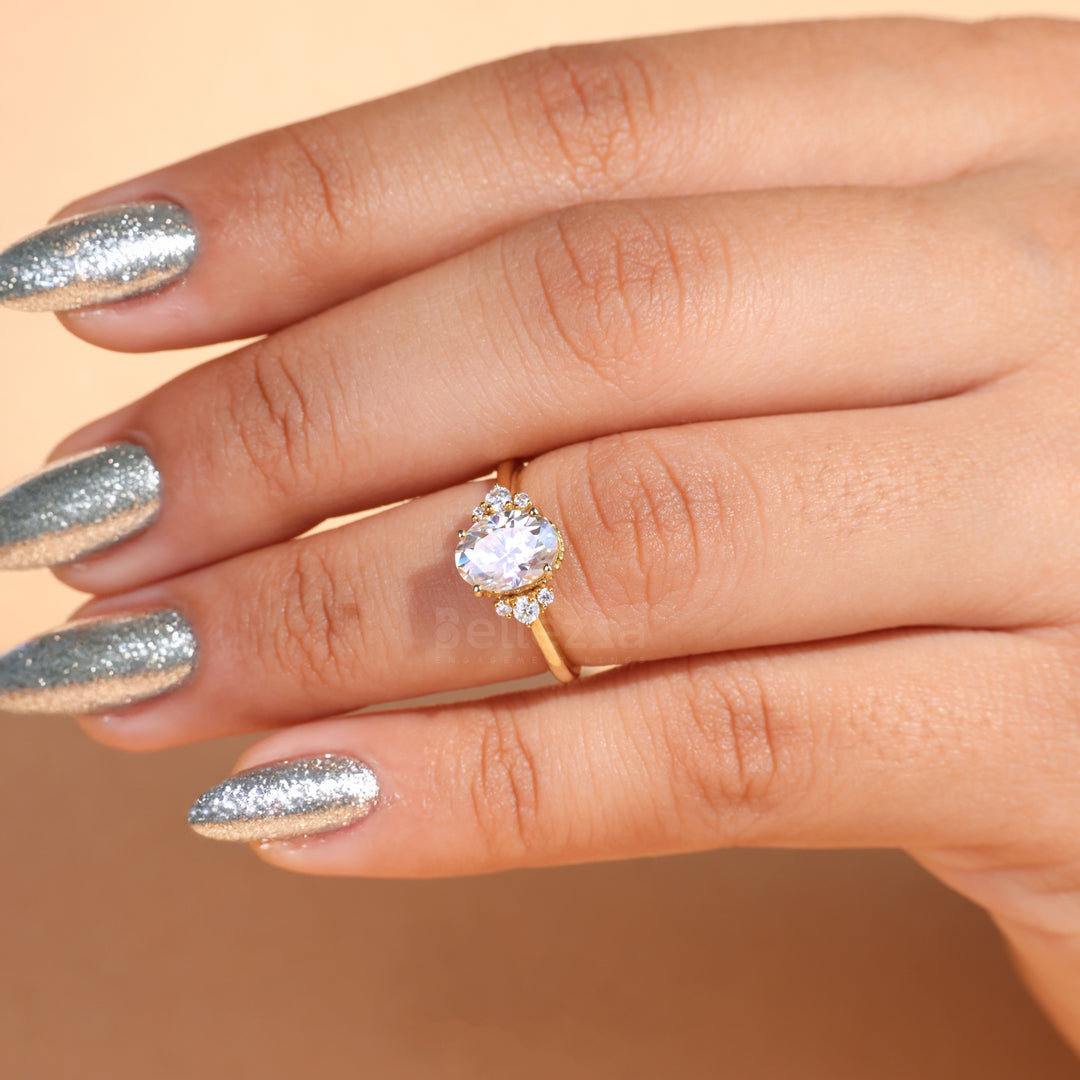 1.0CT Oval Cut Cluster Moissanite Engagement Ring - Ready to Ship