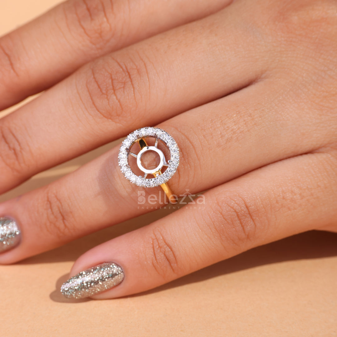 Round Cut Halo Diamond Semi Mount Engagement Ring - Ready To Ship