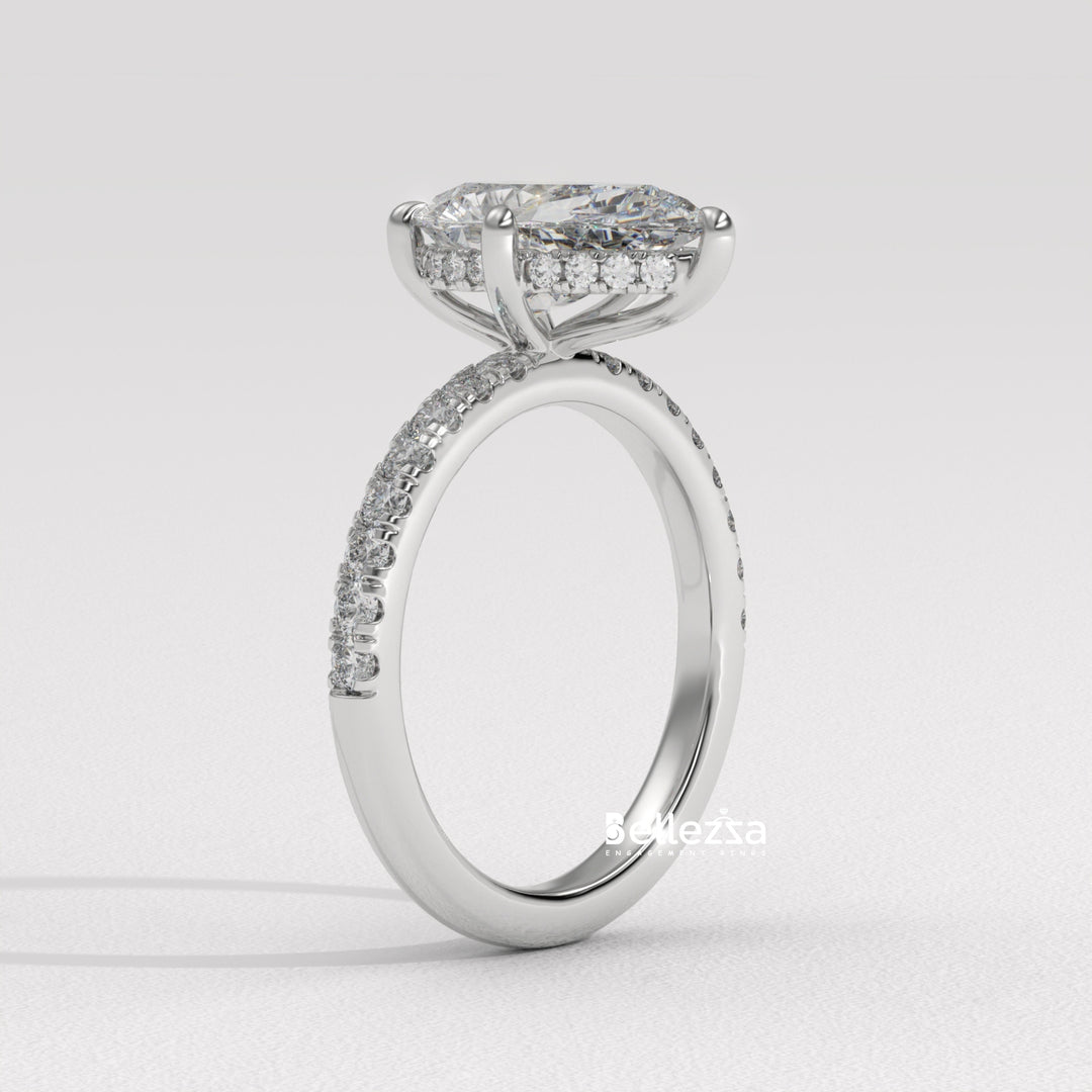 1.50-2.50CT Pear Cut Diamond Pave Setting Lab Grown Engagement Ring