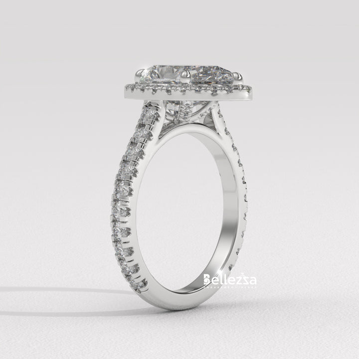 1.50-2.50CT Pear Cut CVD Diamond Halo Pave Setting Engagement Ring