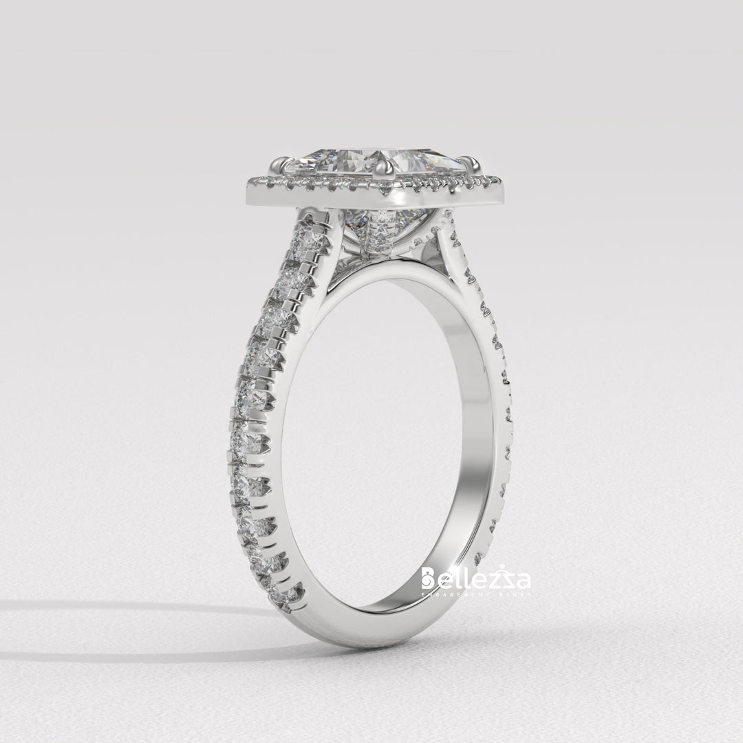 1.0-2.0CT Princess Cut Halo Pave Lab Grown Engagement Ring