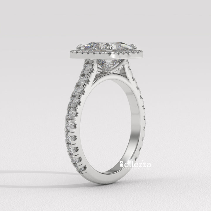 1.0-2.0CT Princess Cut Halo Pave Lab Grown Engagement Ring