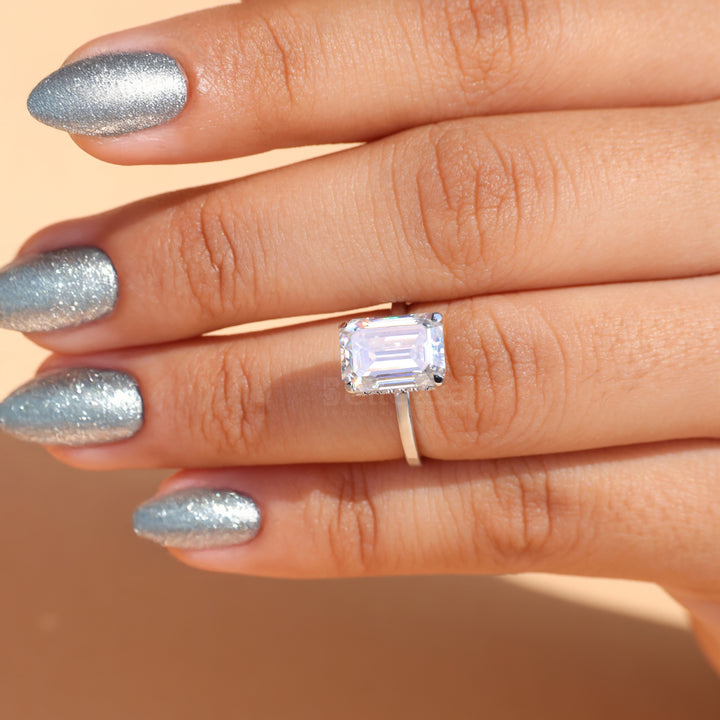 4.0CT Emerald Cut Hidden Halo Engagement Ring - Ready to Ship