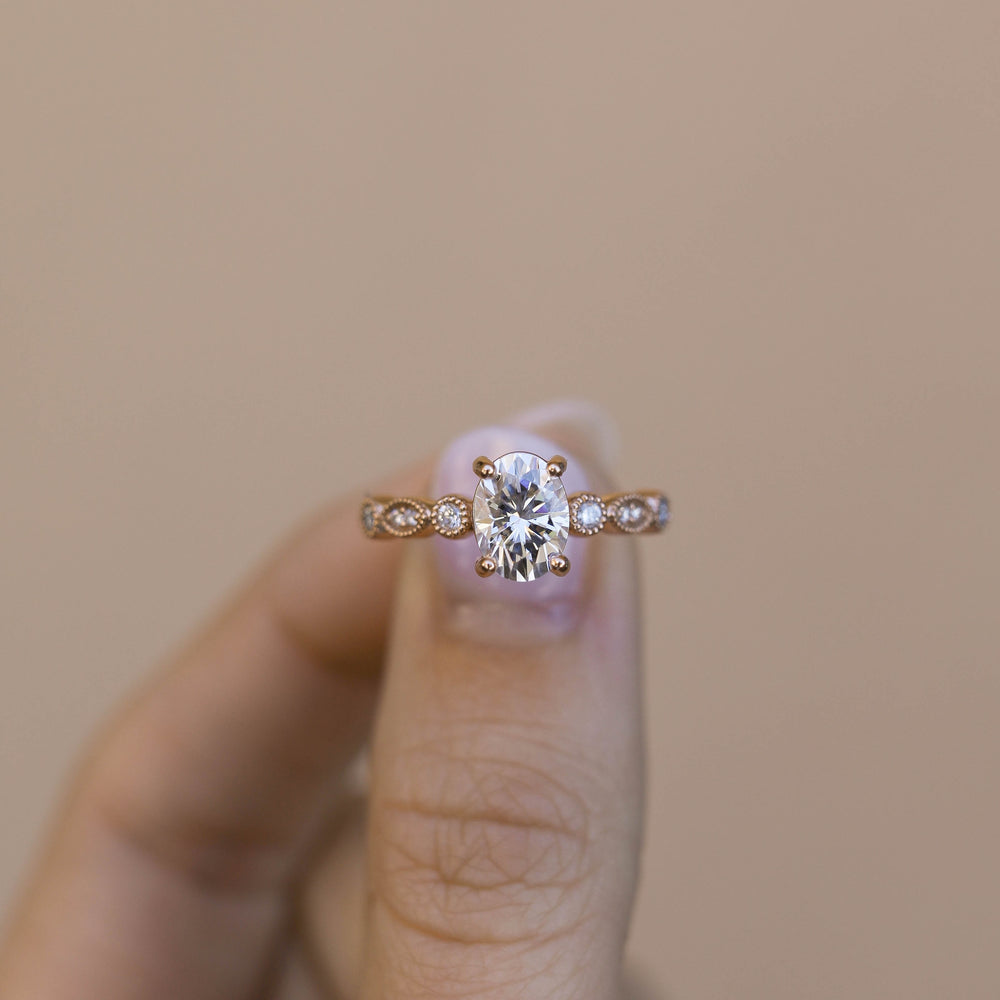 2.5CT Oval Moissanite Unique Pave Diamond Engagement Ring