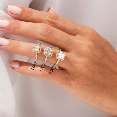 2.0CT Asscher Diamond Halo Pave Setting Moissanite Engagement Ring