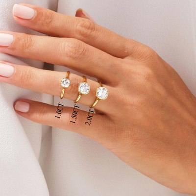 1.0CT Cushion Diamond Bezel Setting Solitaire Moissanite Engagement Ring