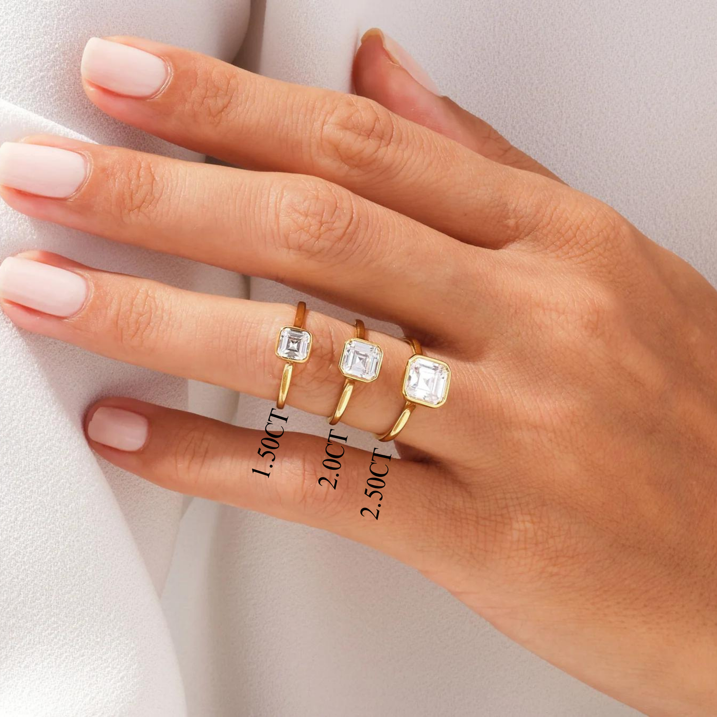 1.50CT Asscher Cut Bezel Setting Solitaire Moissanite Engagement Ring