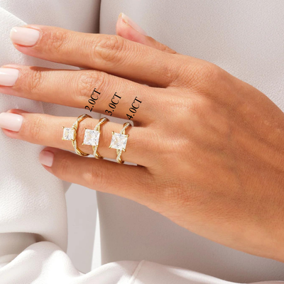 2.0CT Princess Diamond Twisted Pave Setting Moissanite Engagement Ring