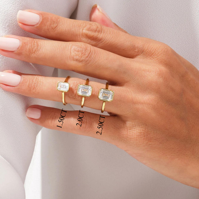 1.50CT Emerald Diamond Bezel Setting Solitaire Moissanite Engagement Ring