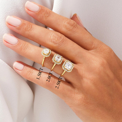 1.50CT Asscher Diamond Halo Moissanite Engagement Ring