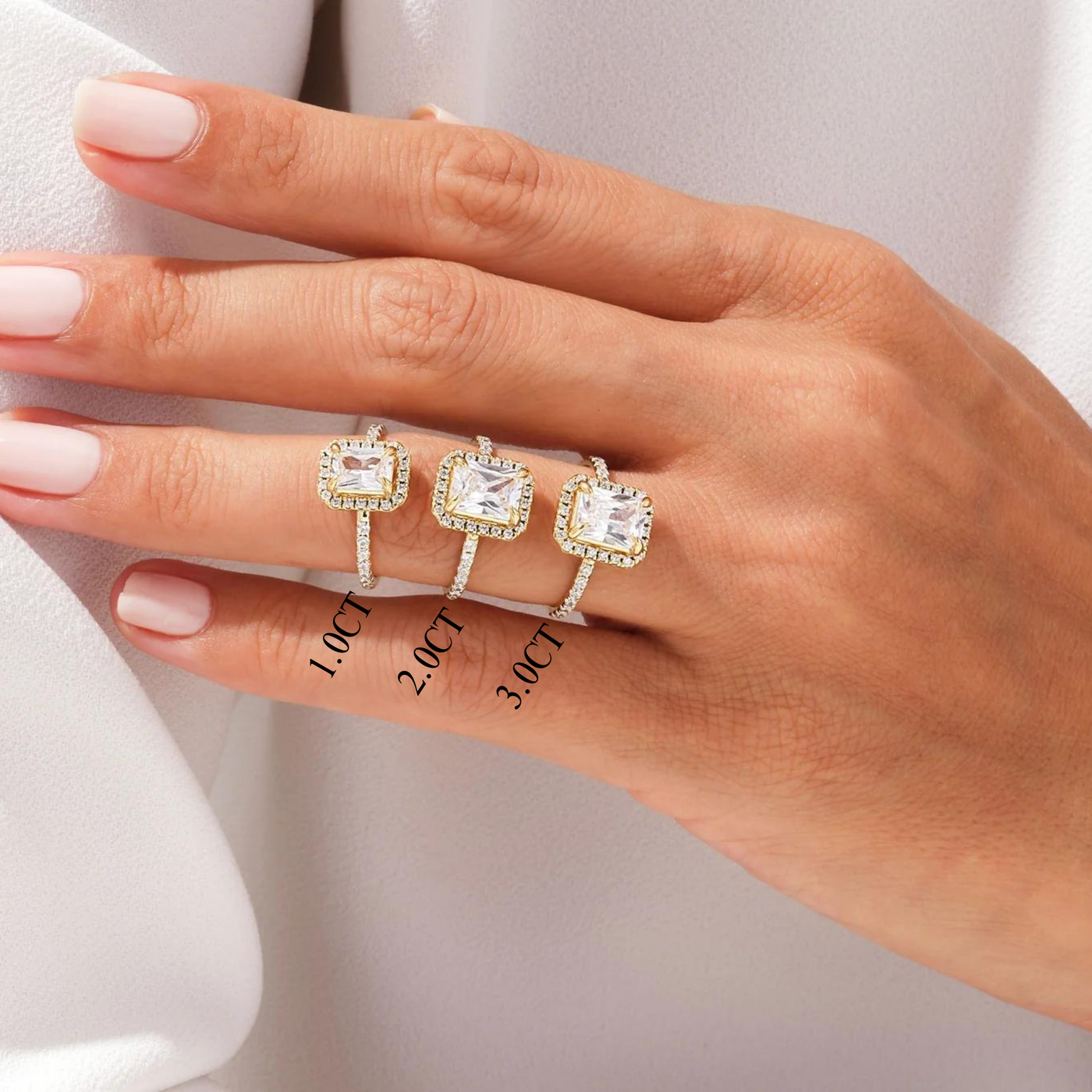 1.0CT Radiant Diamond Halo Pave Setting Moissanite Engagement Ring