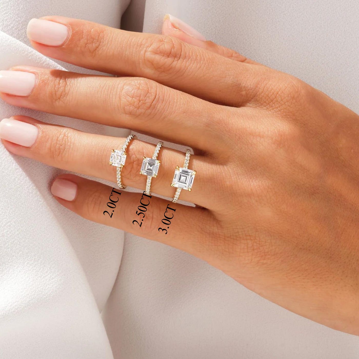 2.0CT Asscher Diamond Pave Setting Moissanite Engagement Ring