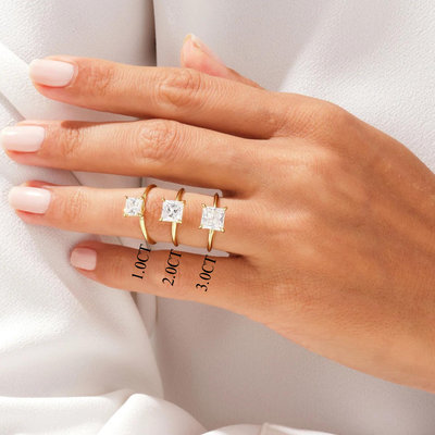 1.0CT Princess Diamond Knife Edge Solitaire Moissanite Engagement Ring